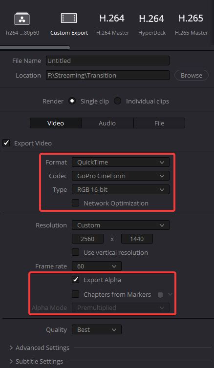 davinci resolve alpha channel export